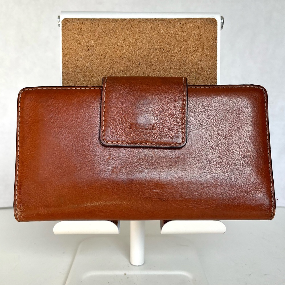 Fossil Brown Solid Leather RFID Bi-Fold Wallet